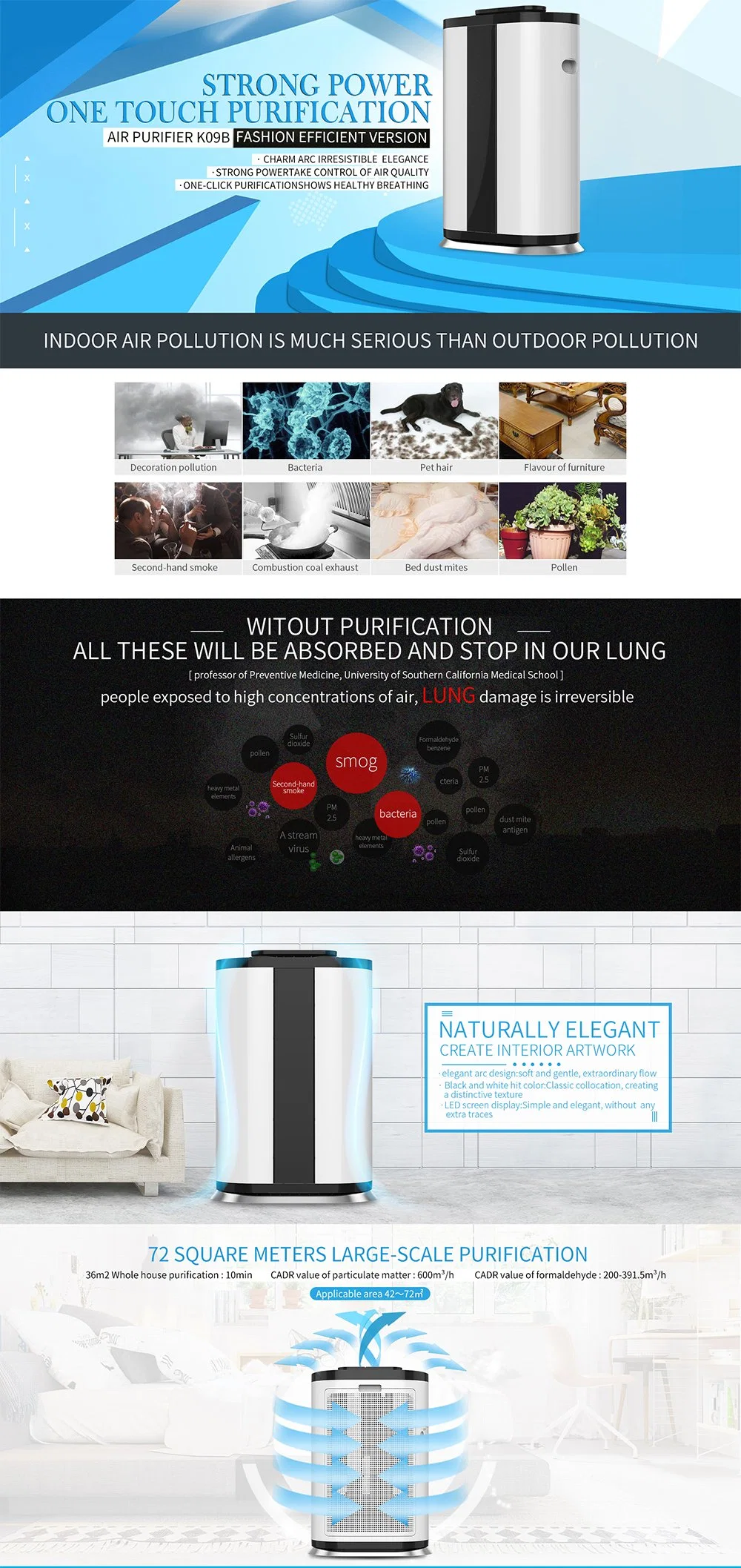 HEPA Air Purifier Electric Smart WiFi HEPA H13 Fliter Air Cleaner Indoor China Factory Direct Sale